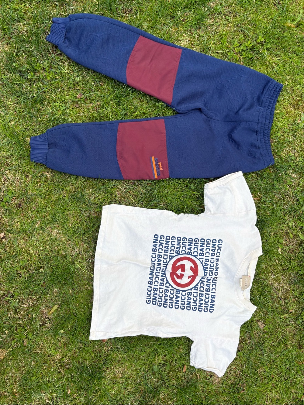 Gucci Kids Navy Joggers with Burgundy Knee Panels